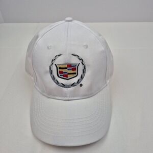 Cadillac Hat Cap White Strapback Baseball Cap Embroidered Logo GM Licensed‎